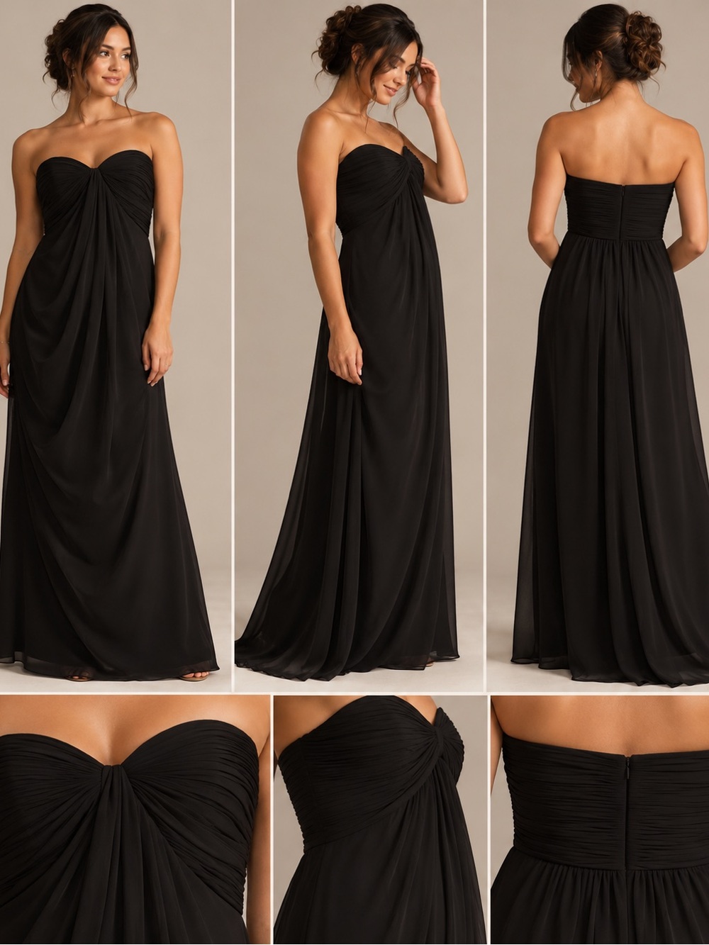 David's Bridal Black Strapless Sweetheart Chiffon Gown